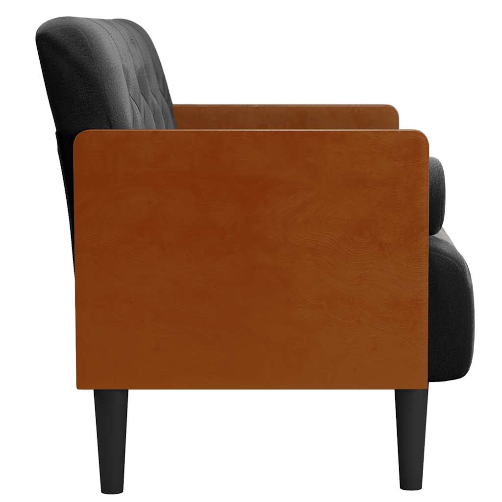 Canapé deux places avec traversins, velours noir 110 cm