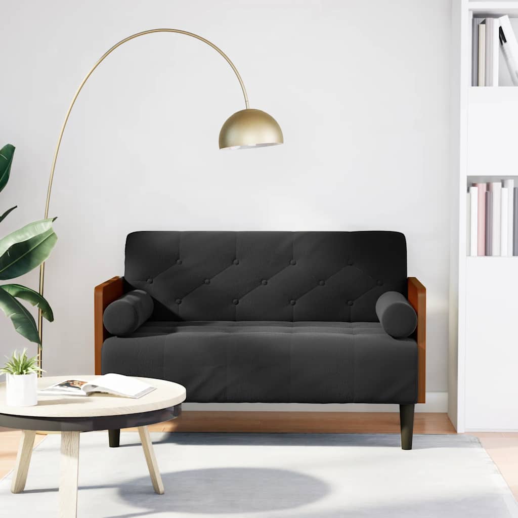 Canapé deux places avec traversins, velours noir 110 cm