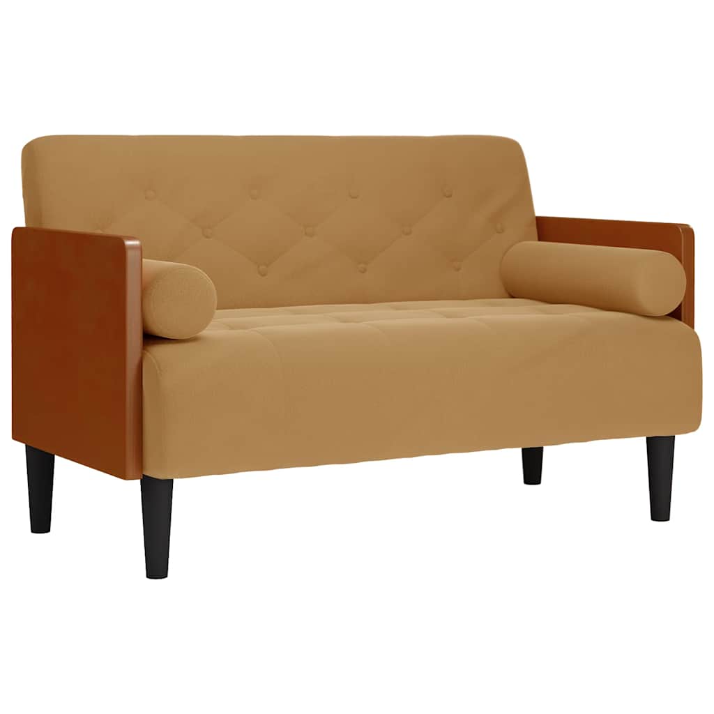 Canapé deux places avec traversins, marron, velours 110 cm