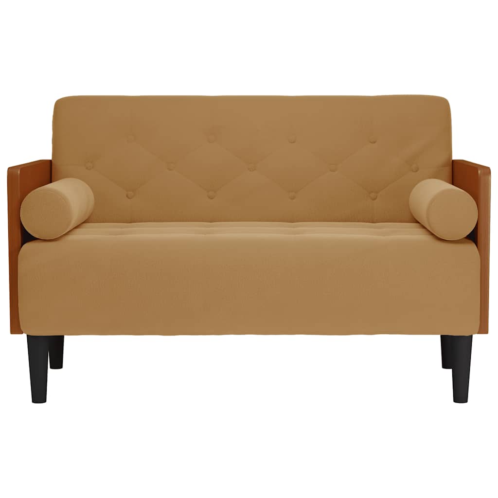 Canapé deux places avec traversins, marron, velours 110 cm