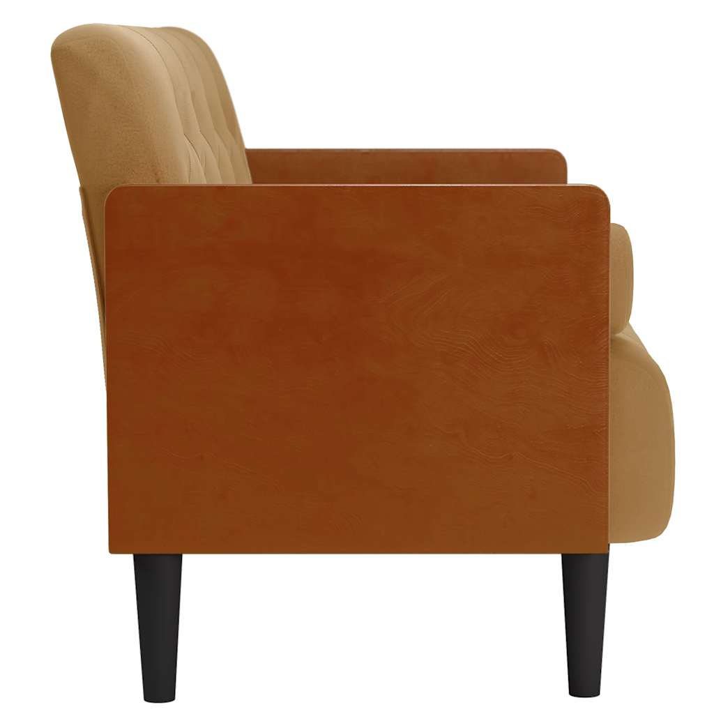 Canapé deux places avec traversins, marron, velours 110 cm