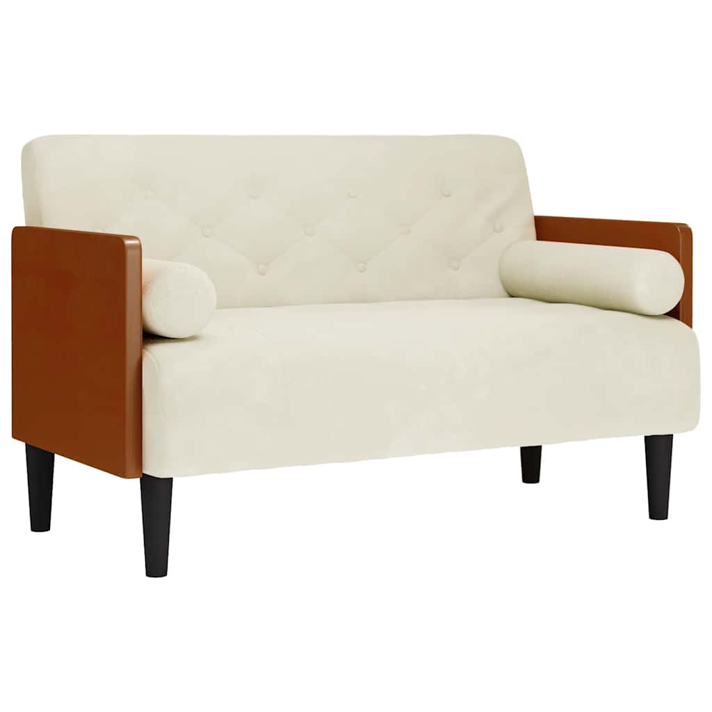 Canapé deux places avec traversins crème 110 cm velours