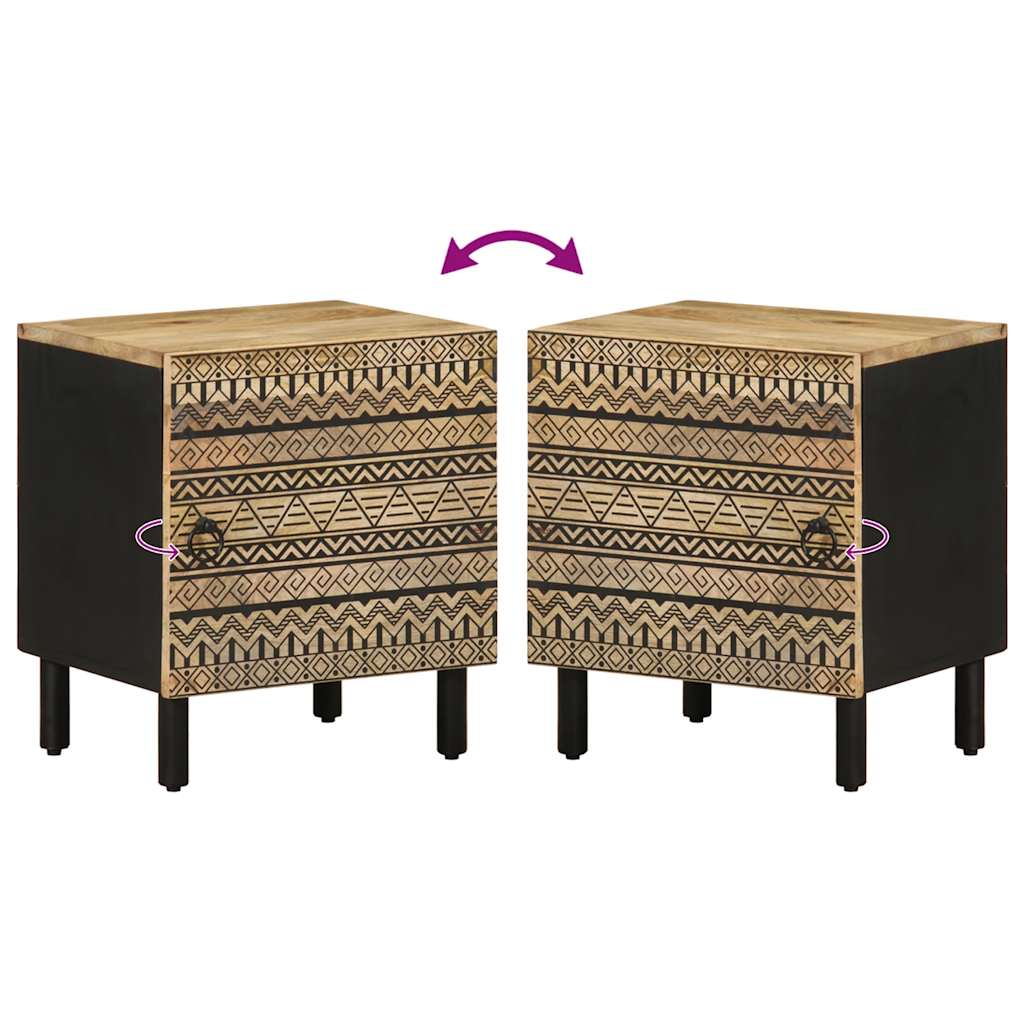 Tables de chevet 2 pcs. Noir 40x33,5x46 cm Bois de manguier brut