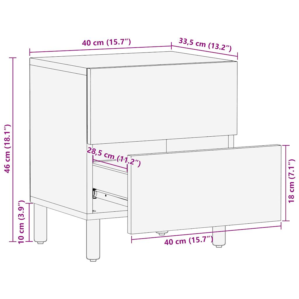 Bedside Table Black 40x33.5x46 cm Rough Mango Wood