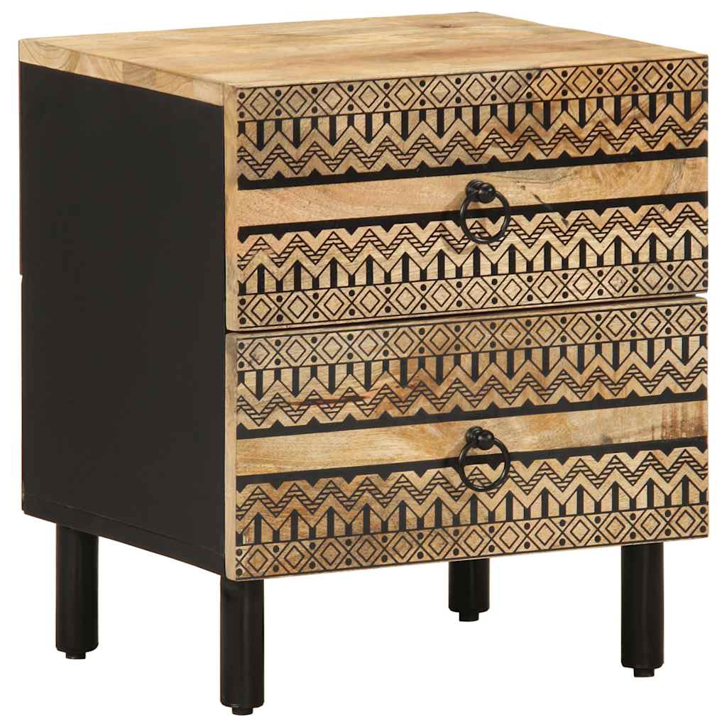 Tables de chevet 2 pcs. Noir 40x33,5x46 cm Bois de manguier brut