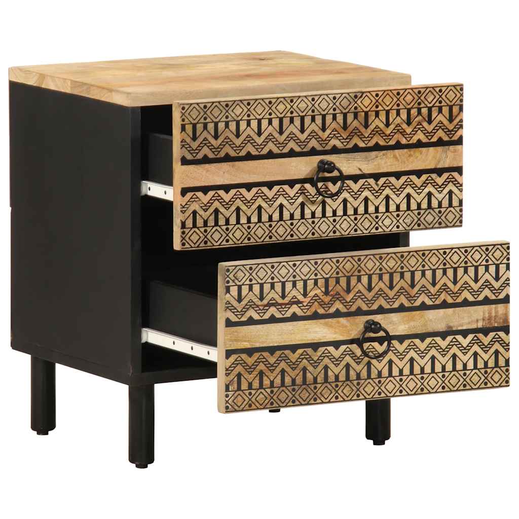 Tables de chevet 2 pcs. Noir 40x33,5x46 cm Bois de manguier brut
