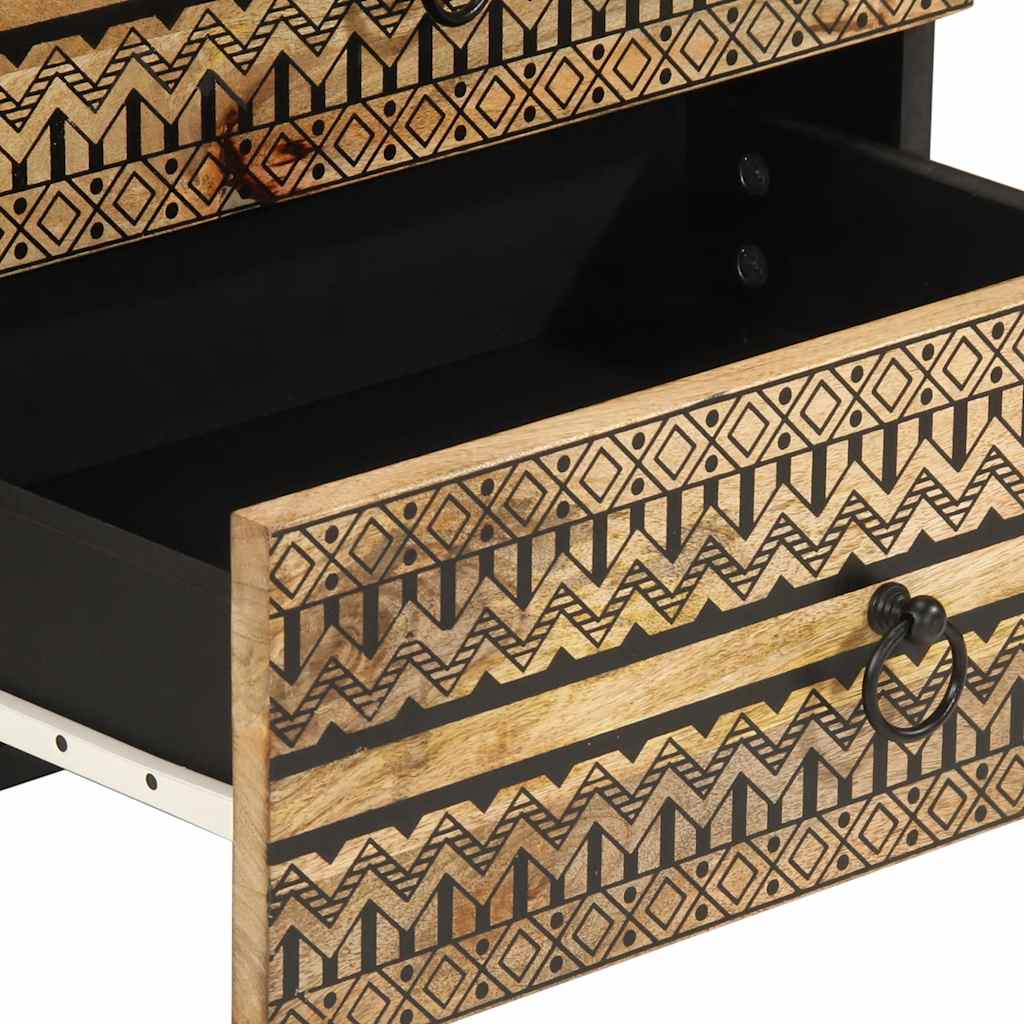 Bedside Table Black 50x33x62 cm Rough Mango Wood