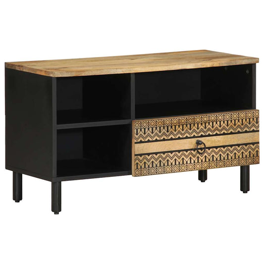 Meuble TV noir 80x33,5x46 cm bois de manguier brut