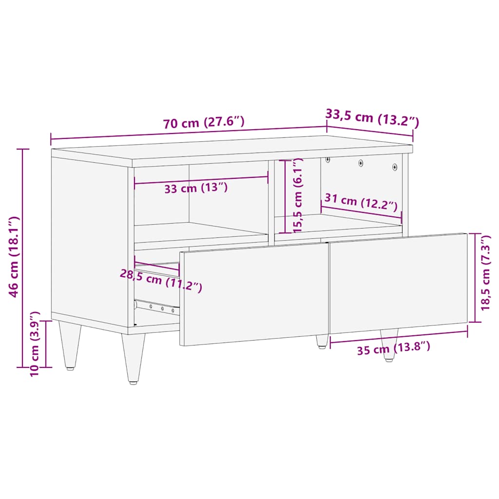 TV-Schrank 70x33,5x46 cm Massivholz Mango