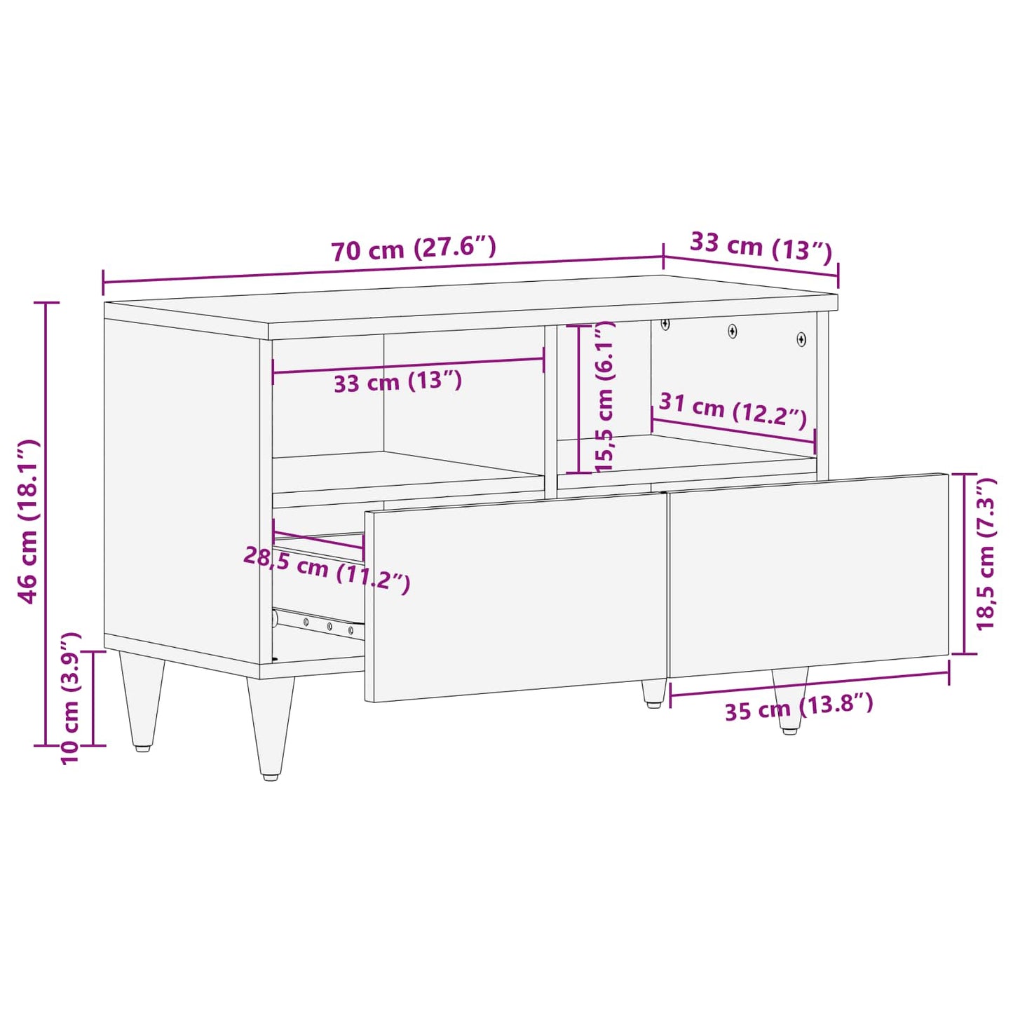 Stauraumschränke Mehrfarbig 70 x 33,5 x 46 cm Massivholz Mango