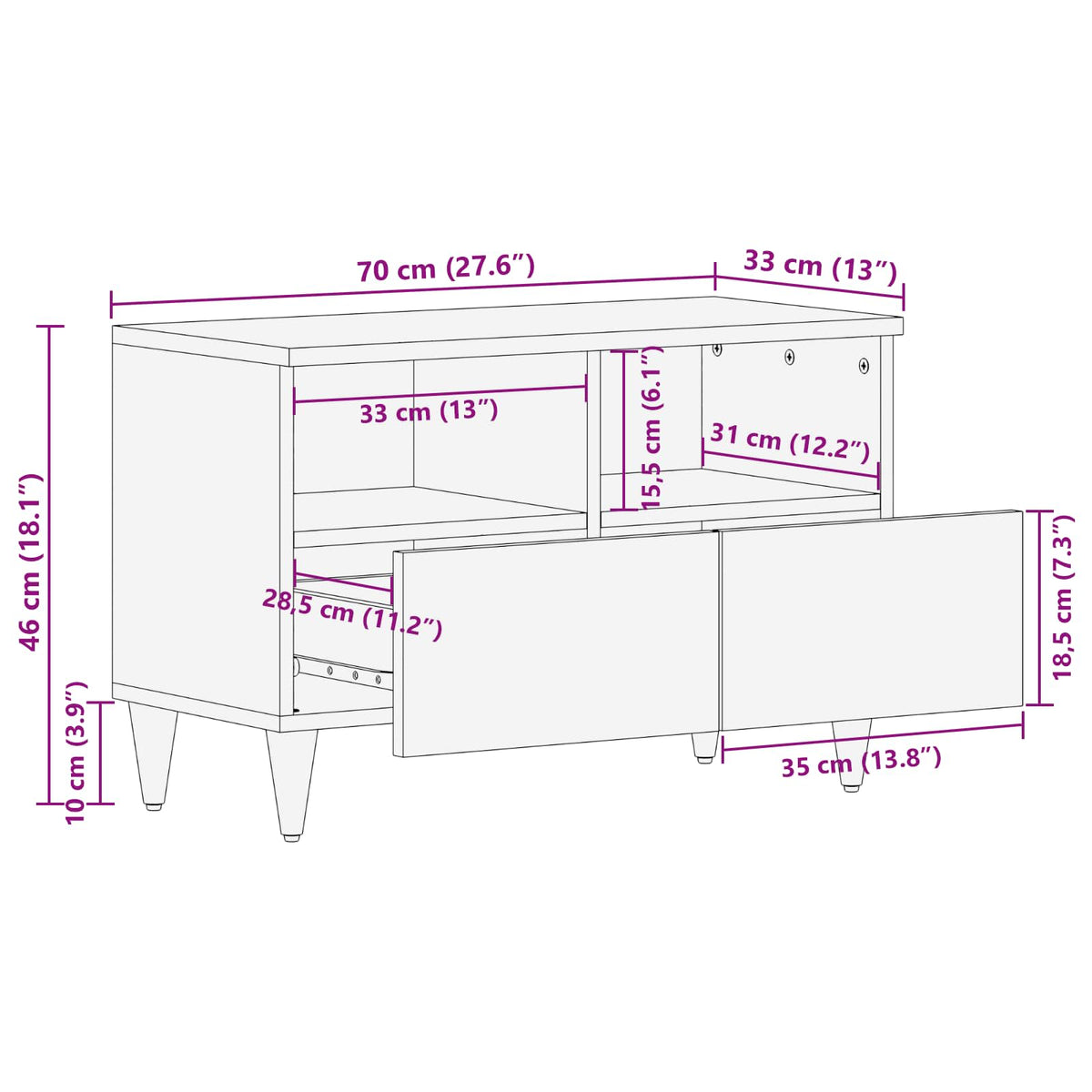 Stauraumschränke Mehrfarbig 70 x 33 x 46 cm Massivholz Mango