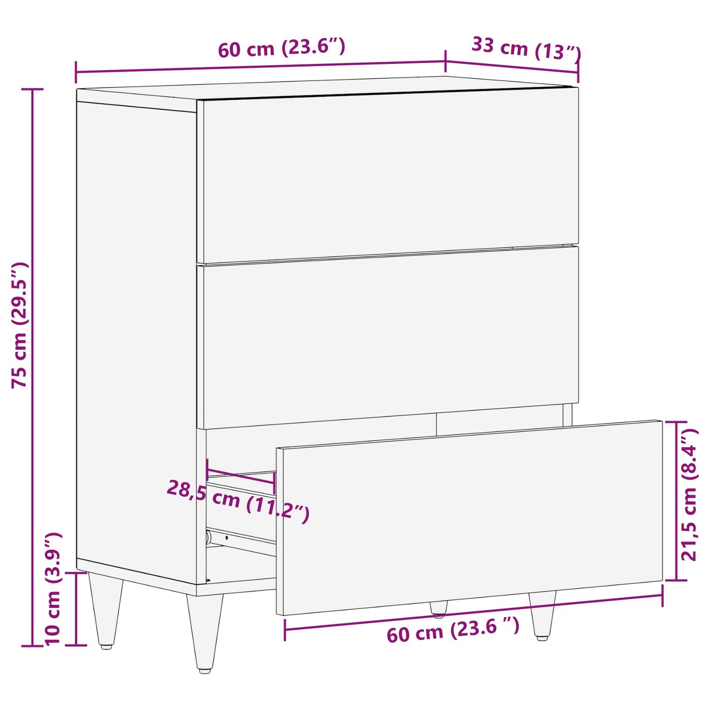 Stauraumschränke Mehrfarbig 60 x 33,5 x 75 cm Massivholz Mango