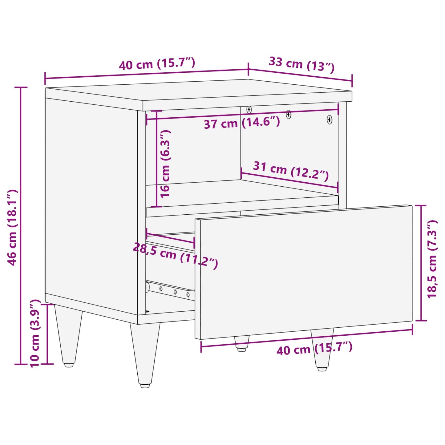 Nachttisch Braun 40 x 33 x 46 cm Massivholz Mango