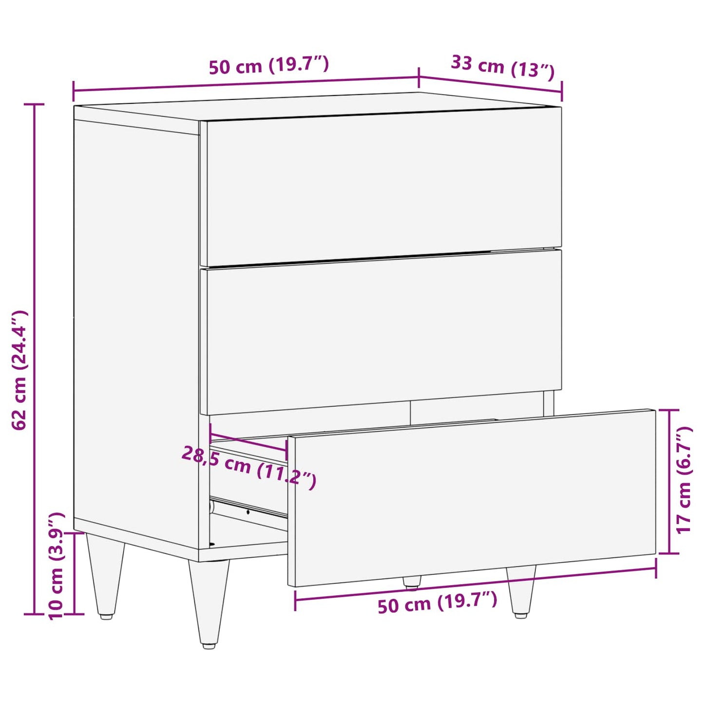 Nachttisch Mehrfarbig 50 x 33 x 60 cm Massivholz Mango