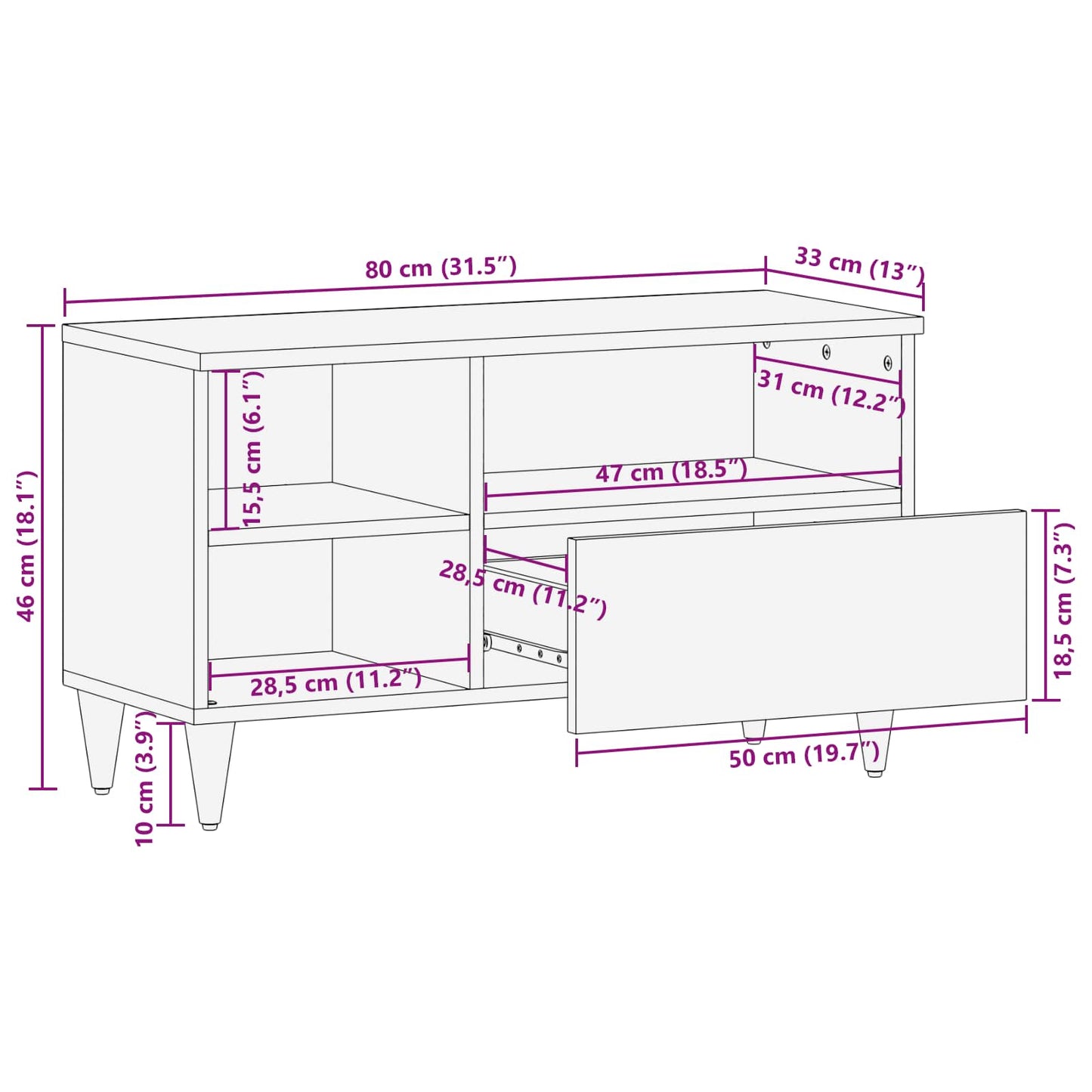 Stauraumschränke Mehrfarbig 80 x 33,5 x 46 cm Massivholz Mango