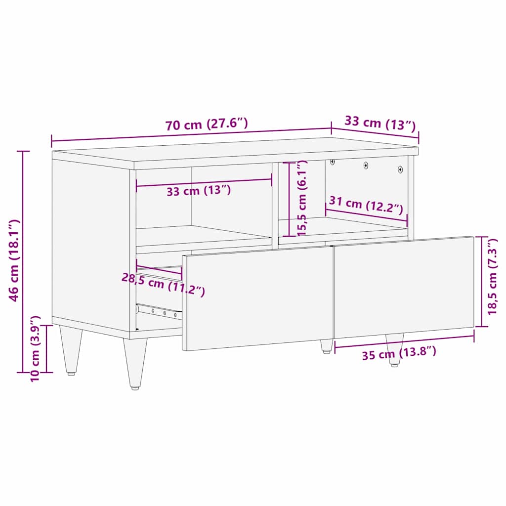 TV-Schränk Honigbraun 70 x 33 x 46 cm Massivholz Mango