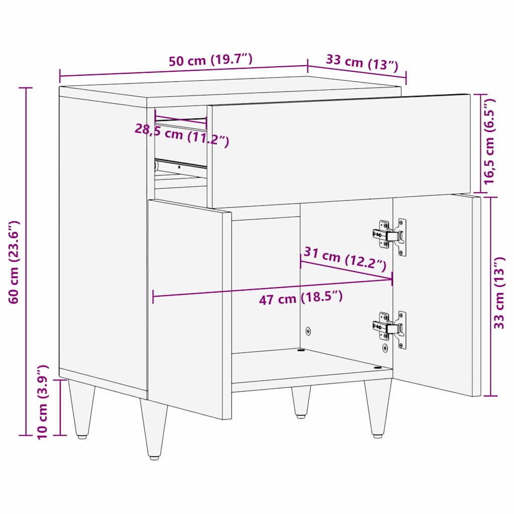Bedside Cabinet with Door Honigbraun 50 x 33 x 60 cm