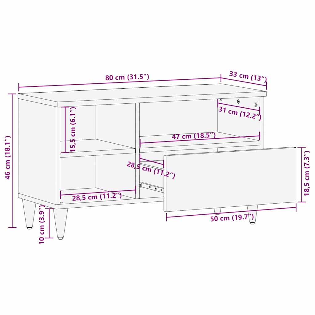 TV-Schränk Honigbraun 80 x 33 x 46 cm Massivholz Mango