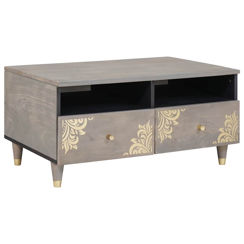 Couchtisch with Drawer Grau 80 x 54 x 40 cm massives Mangoholz
