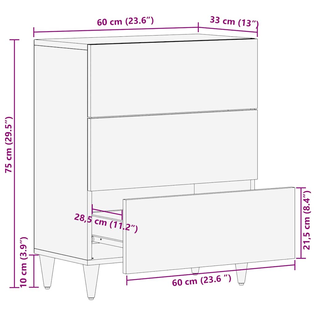 Sideboard Schwarz 60 x 33 x 75 cm Massivholz Mango