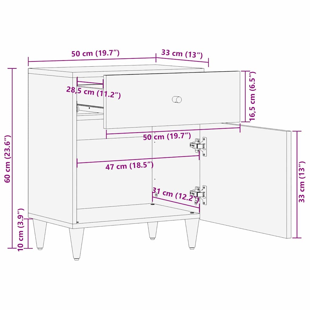 Bedside Cabinet with Door Schwarz 50 x 33 x 60 cm
