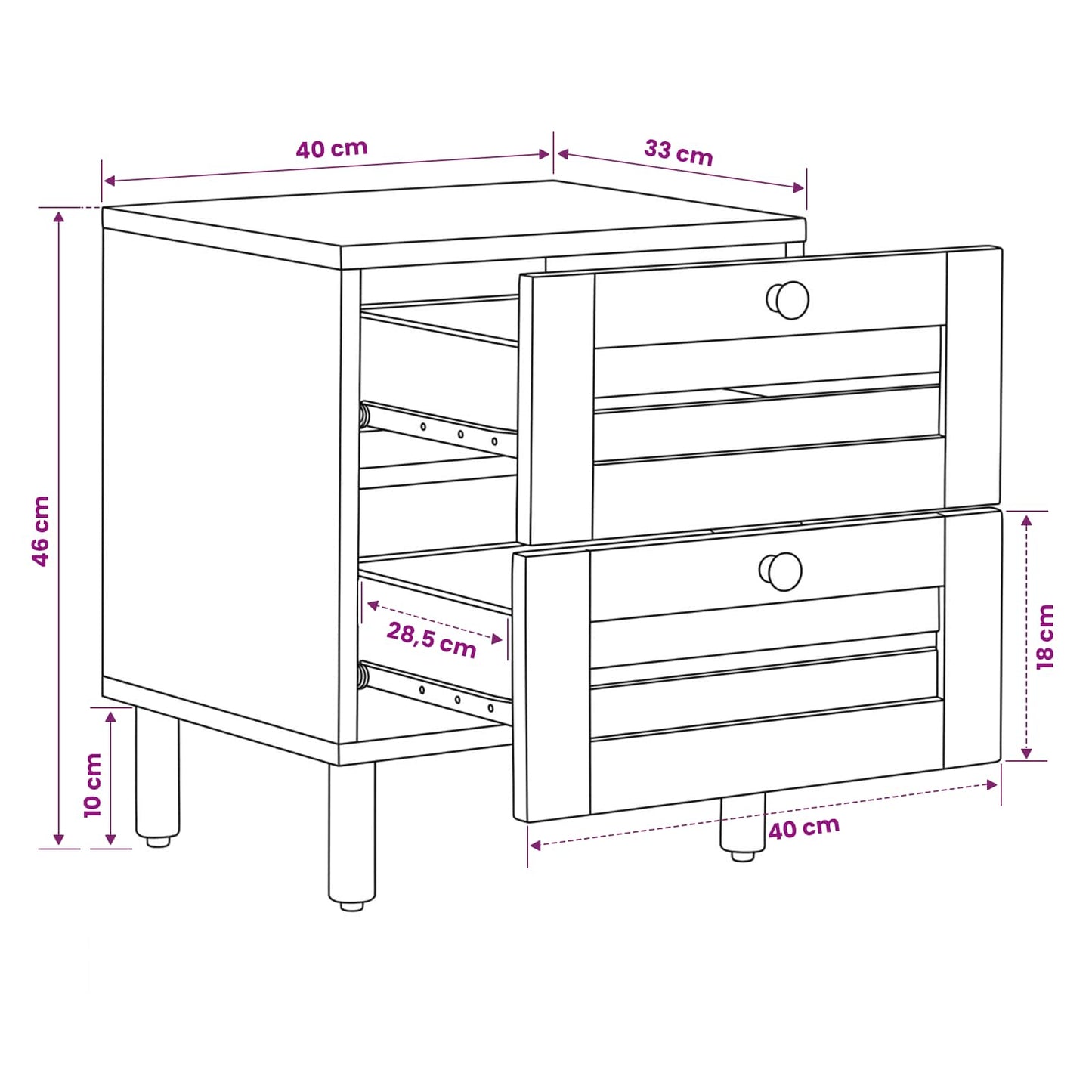 Nachttisch 2 Stk. Natur 40 x 33 x 46 cm Massivholz Mango