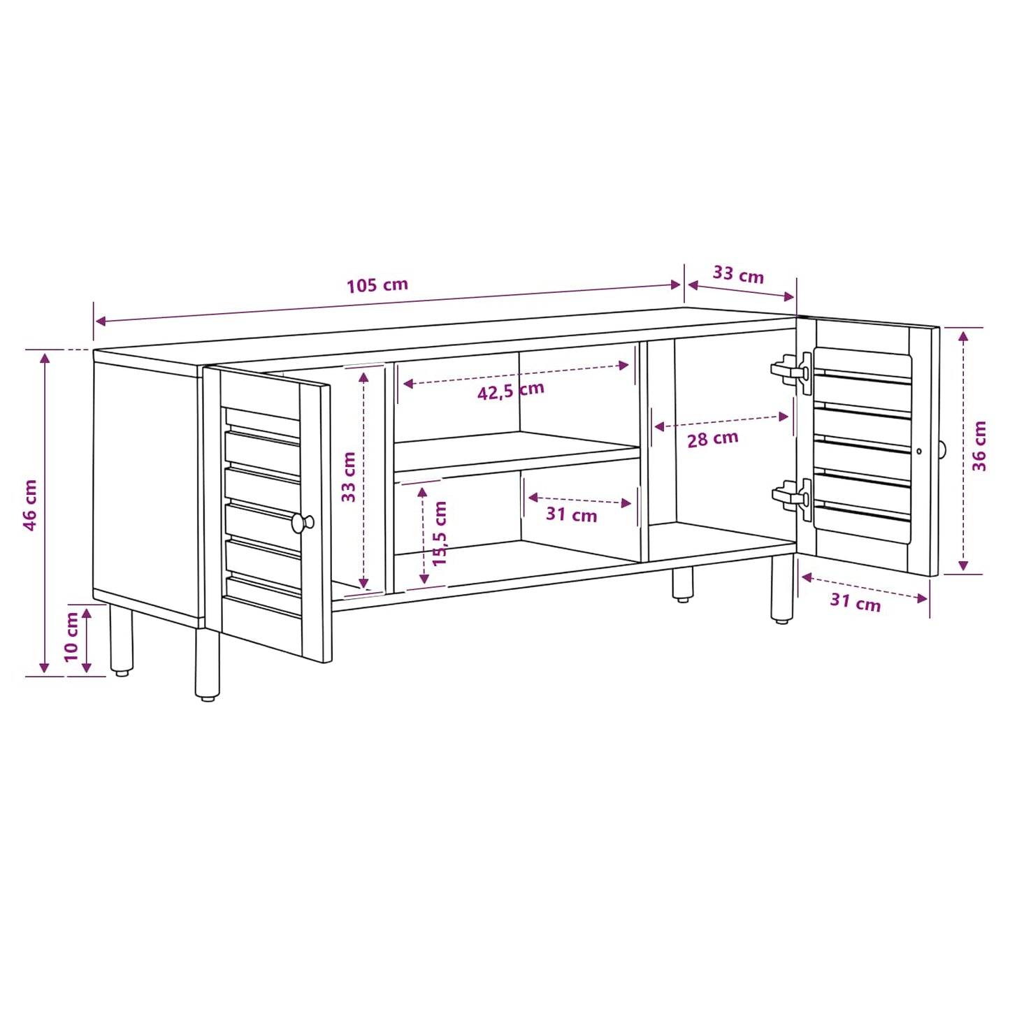Stauraumschränke Natur 105 x 33 x 46 cm Massivholz Mango