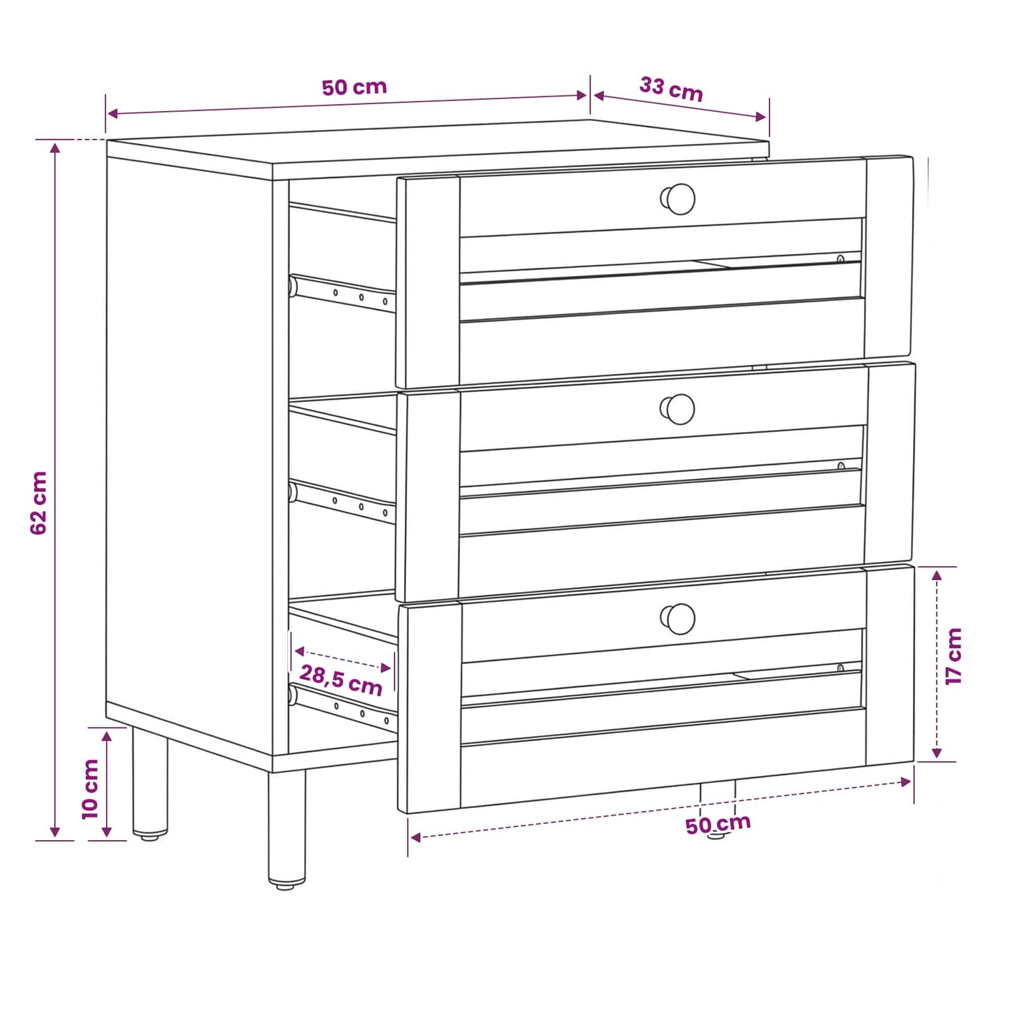 Nachttisch Natur 50 x 33 x 62 cm Massivholz Mango