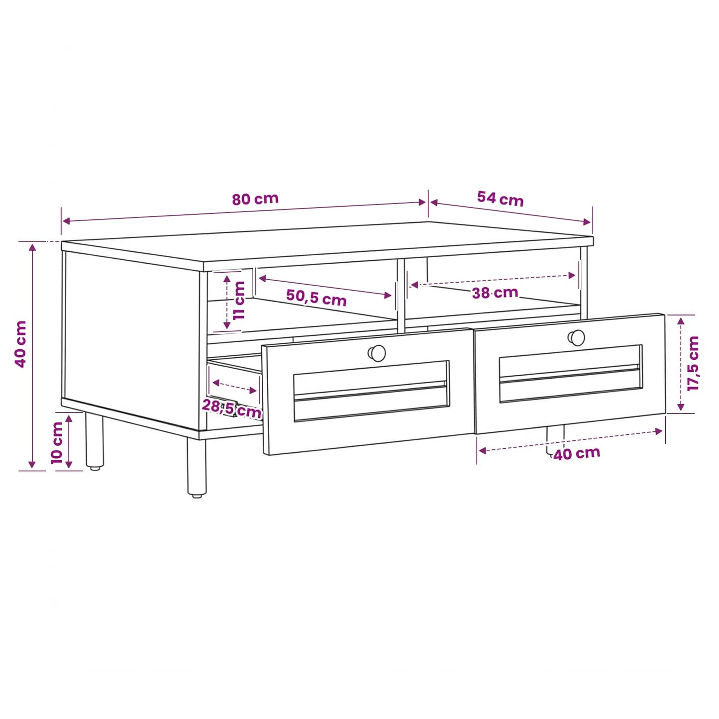 Couchtisch Braun und Schwarz 80 x 54 x 40 cm Massivholz Mango