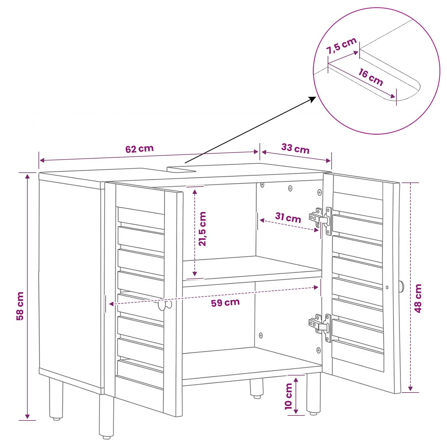 Waschbeckenunterschrank Braun und Schwarz 62 x 33 x 58 cm