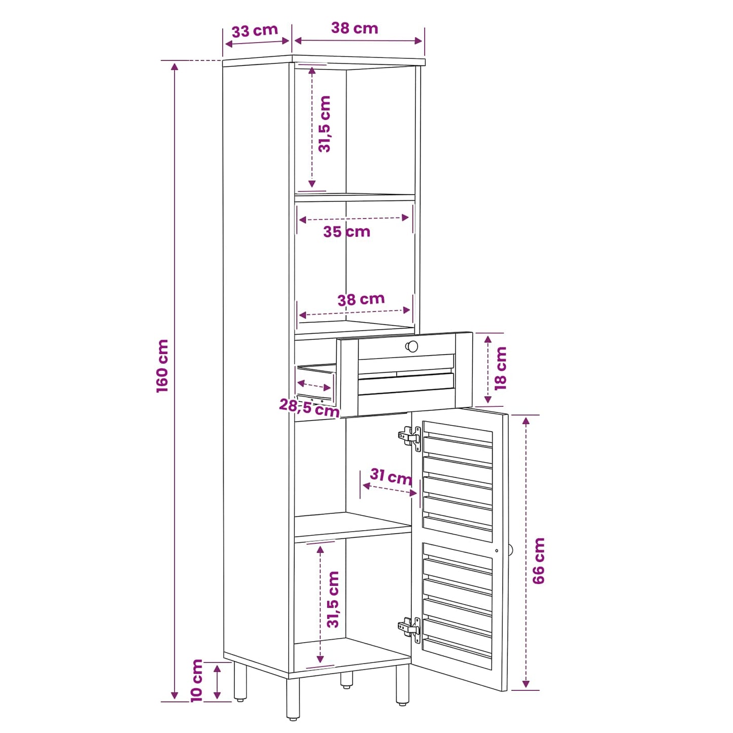 Badezimmerschrank mit Tür Braun und Schwarz 38 x 33,5 x 160 cm