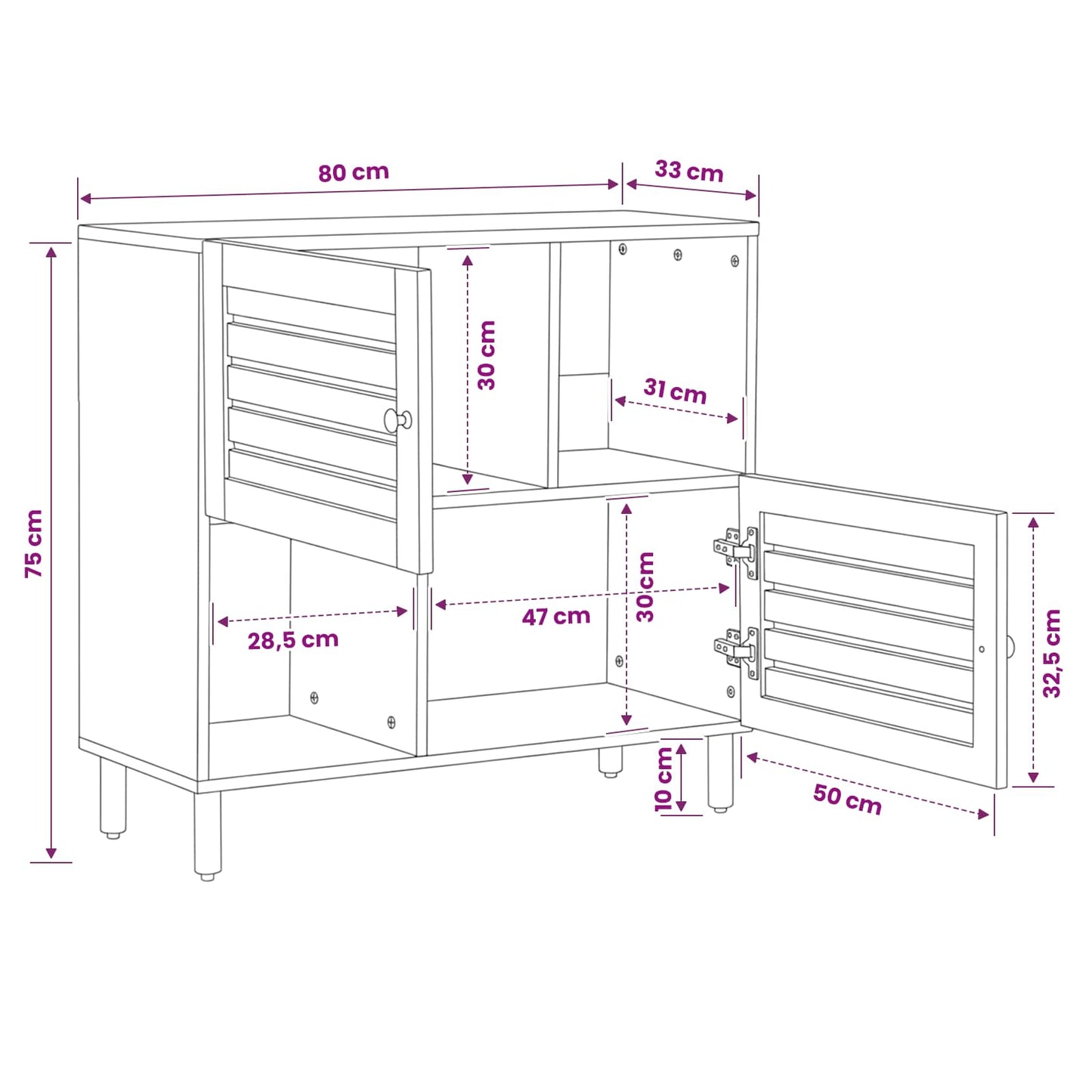 Stauraumschränke Braun 80 x 33,5 x 75 cm Massivholz Mango