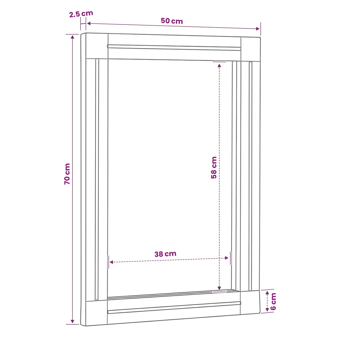Spiegel Wandmontiert Braun und Schwarz 70 x 50 x 3 cm Glas