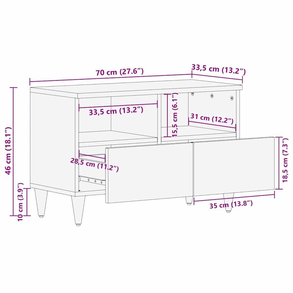 TV-Schränk mit Regal Braun 70 x 33,5 x 46 cm Massivholz Mango
