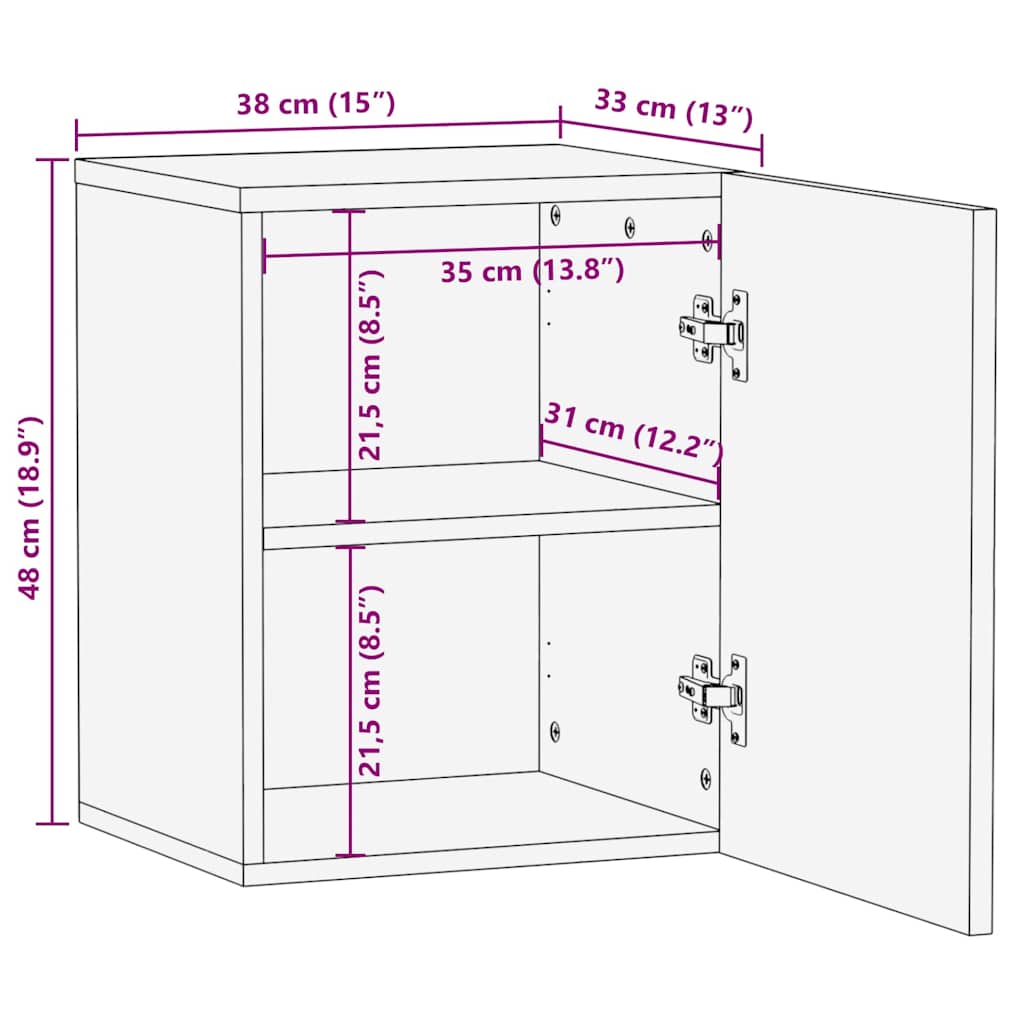 Badezimmer Schrank mit Regal mit Tür Braun 38 x 33,5 x 48 cm
