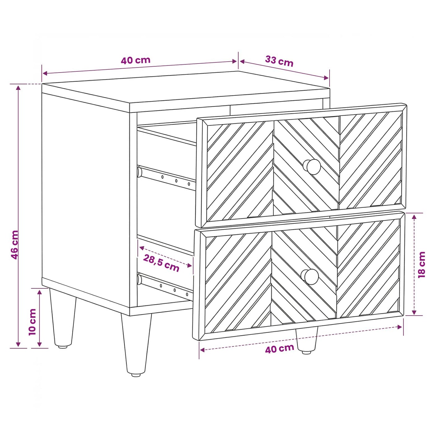Nachttisch Braun 40 x 33,5 x 46 cm Massivholz Mango