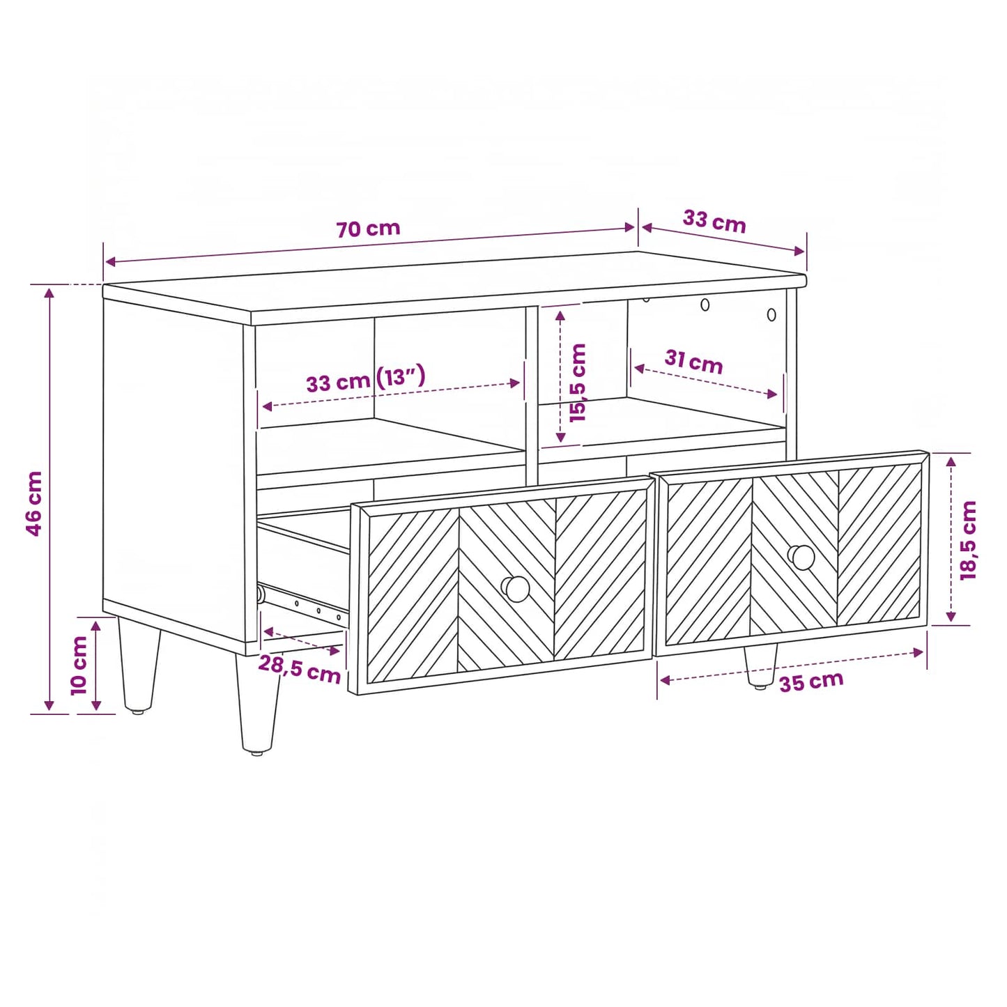 Stauraumschränke Braun 70 x 33,5 x 46 cm Massivholz Mango