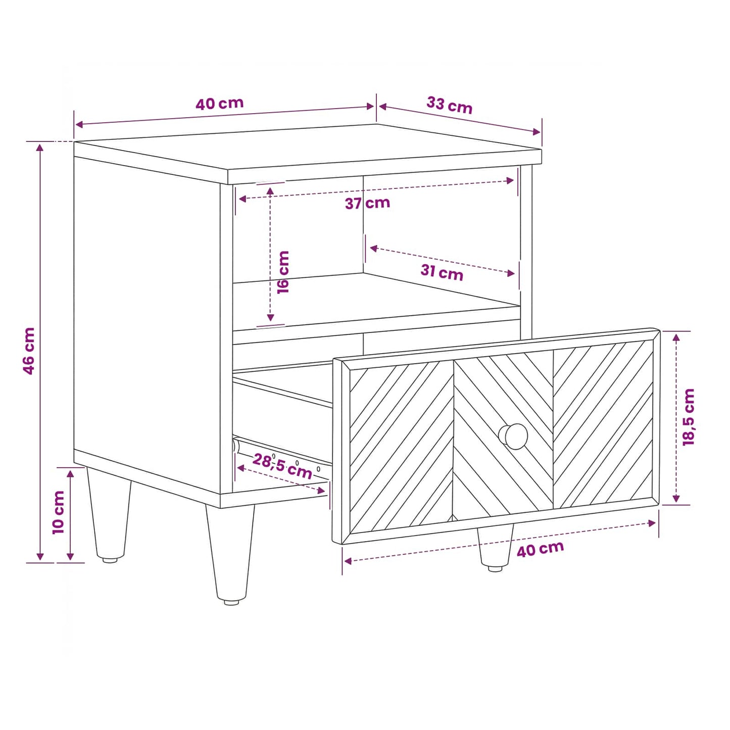 Nachttisch Braun 50 x 33 x 60 cm Massivholz Mango