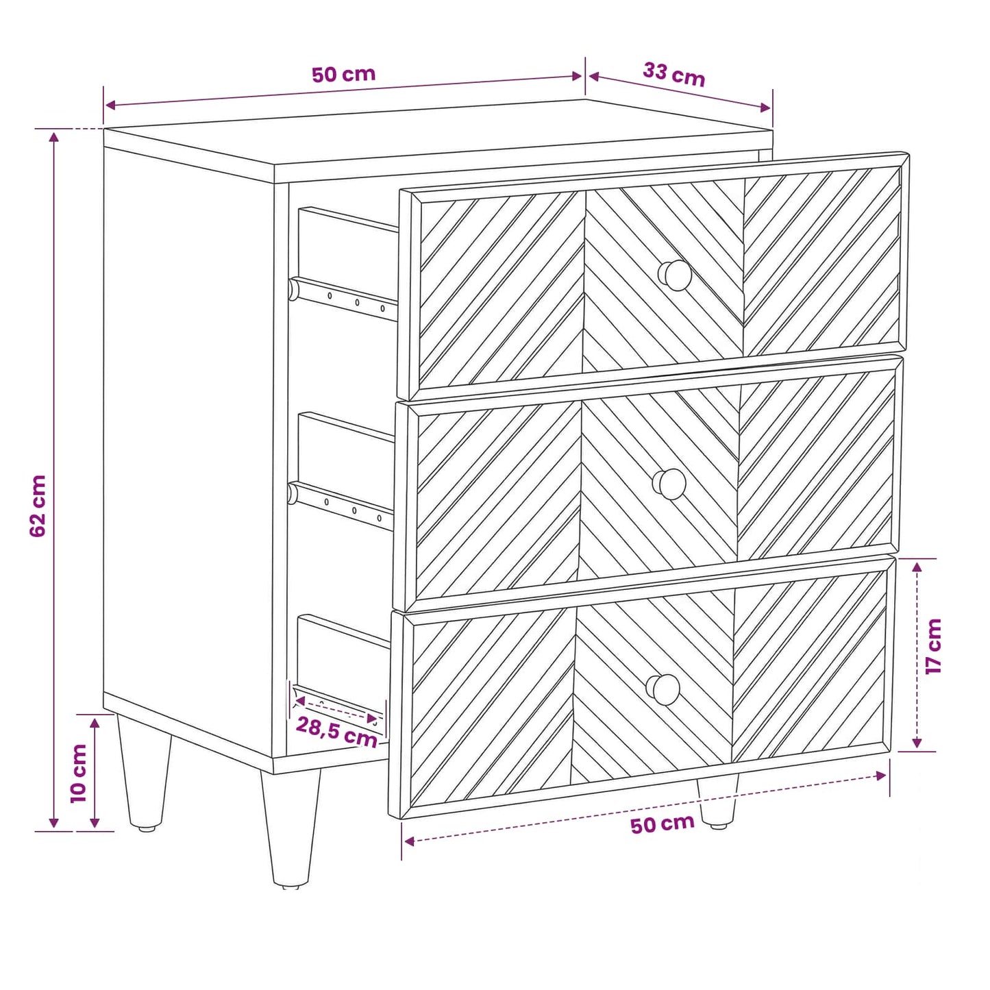 Nachttisch Braun 50 x 33 x 60 cm Massivholz Mango