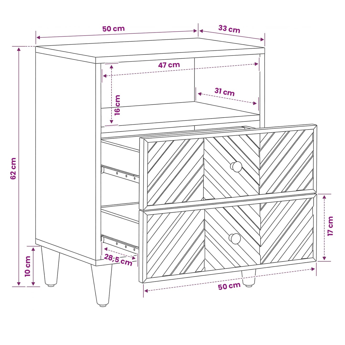 Nachttisch Braun 50 x 33 x 60 cm Massivholz Mango
