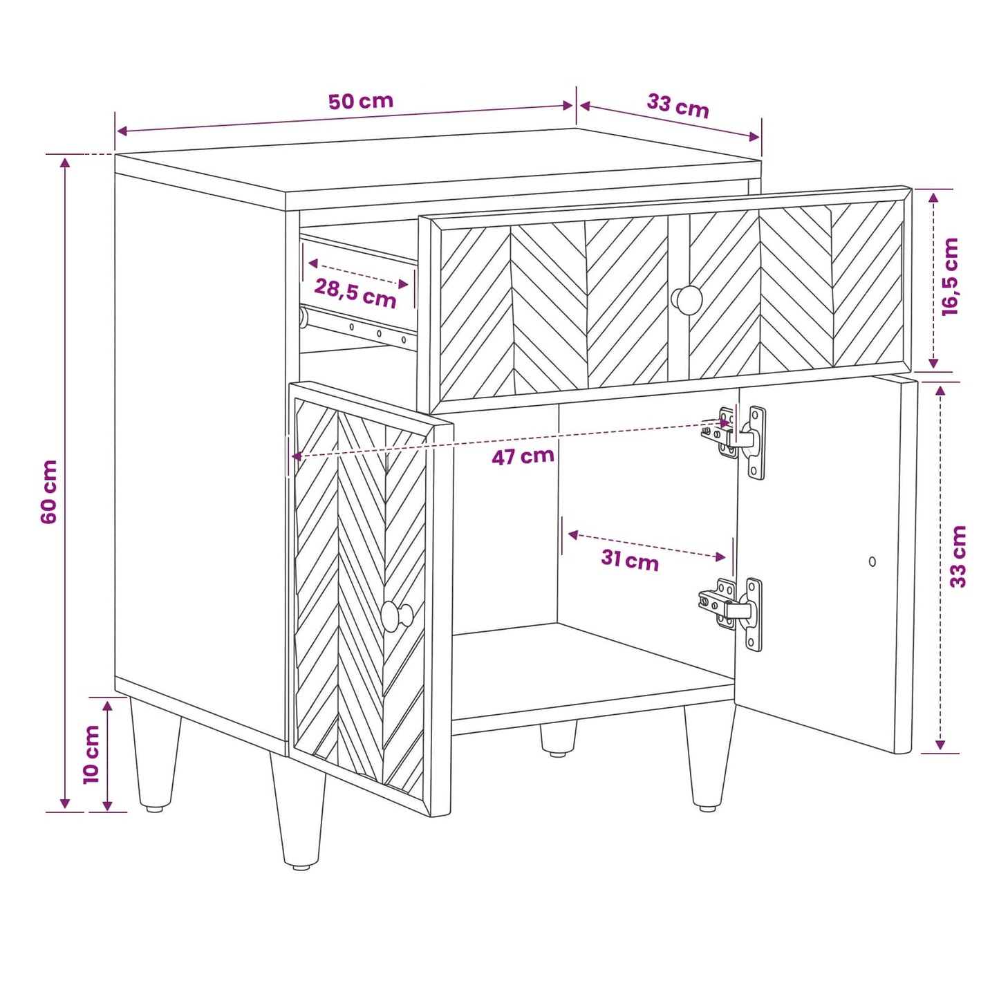 Nachttisch Braun 50 x 33 x 60 cm Massivholz Mango