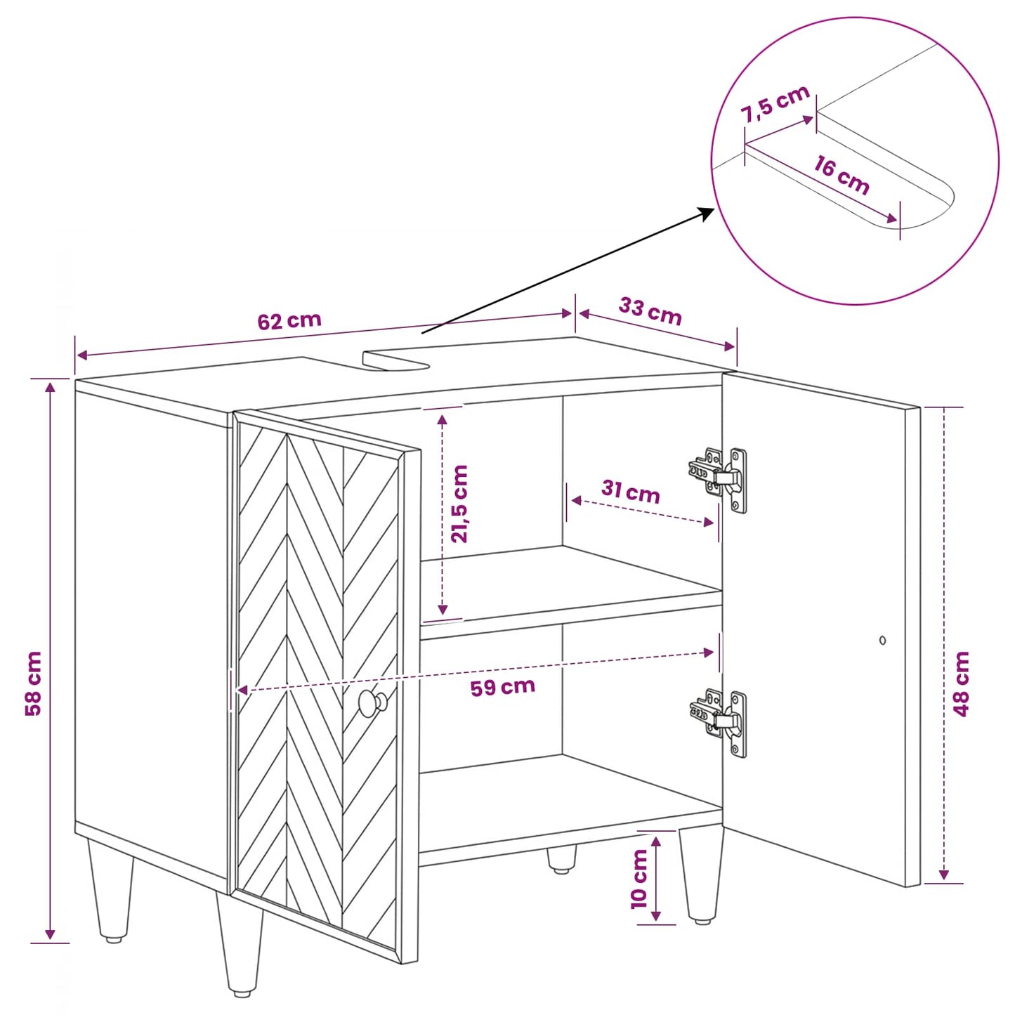 Waschbeckenunterschrank Braun 62 x 33 x 58 cm Massivholz Mango