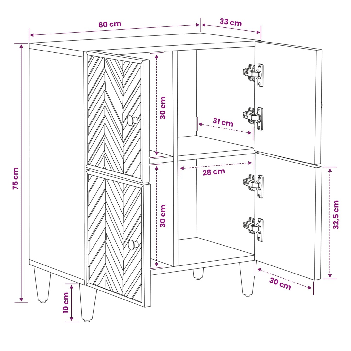 Stauraumschränke Braun 60 x 33,5 x 75 cm Massivholz Mango