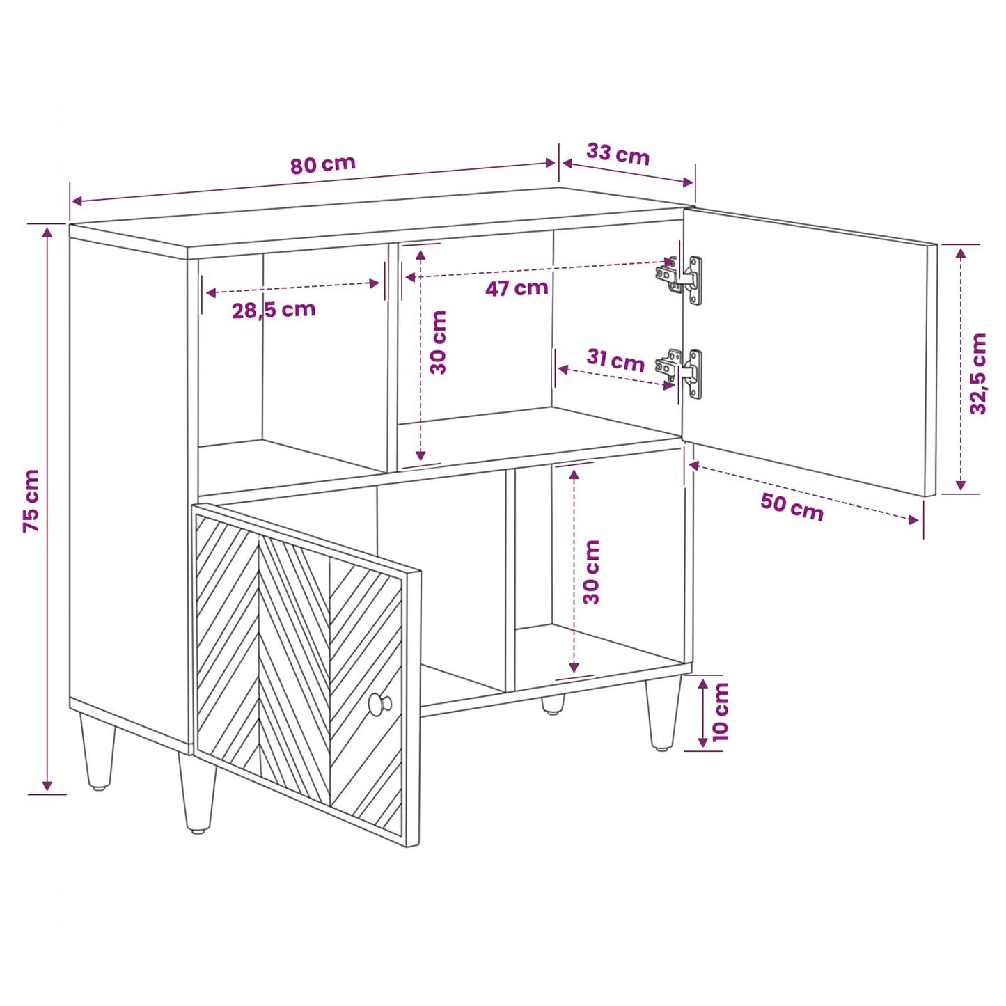 Stauraumschränke Braun 80 x 33,5 x 75 cm Massivholz Mango