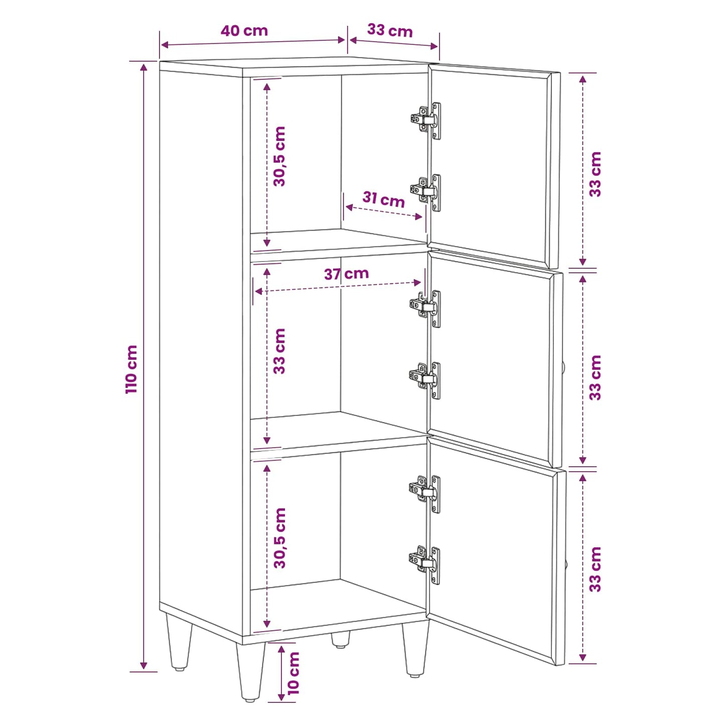 Stauraumschränke Braun 40 x 33,5 x 110 cm Massivholz Mango