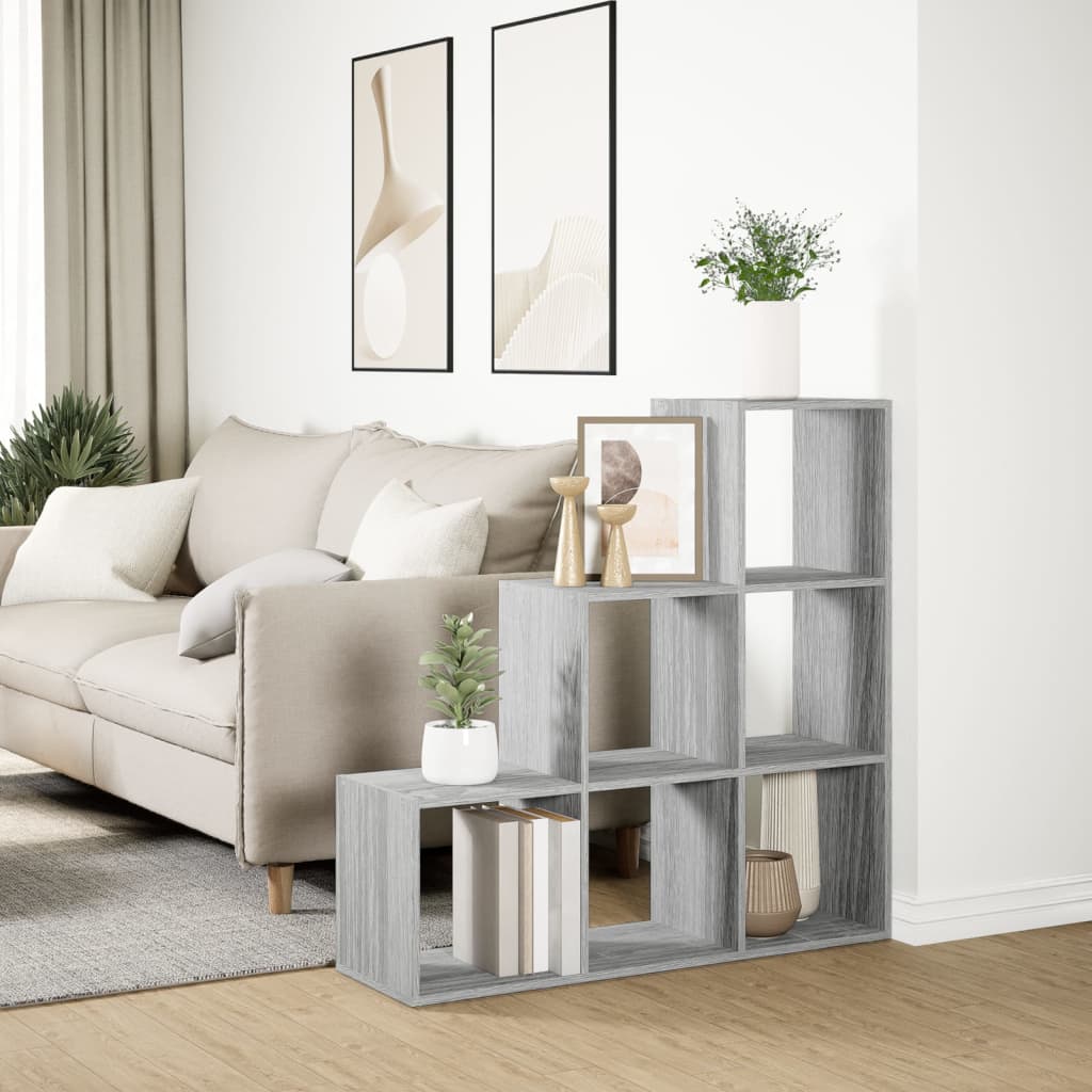 Séparateur de pièce bibliothèque 3 niveaux gris Sonoma 99x29x99 cm