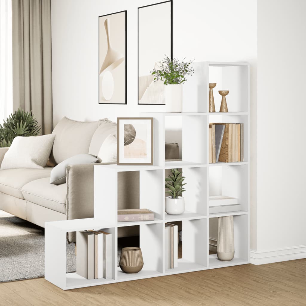 Bibliothèque séparateur de pièce 4 niveaux blanc 131,5x29x131,5 cm