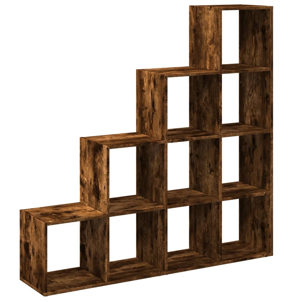 Bibliothèque séparateur de pièce 4 niveaux chêne fumé 131,5x29x131,5 cm