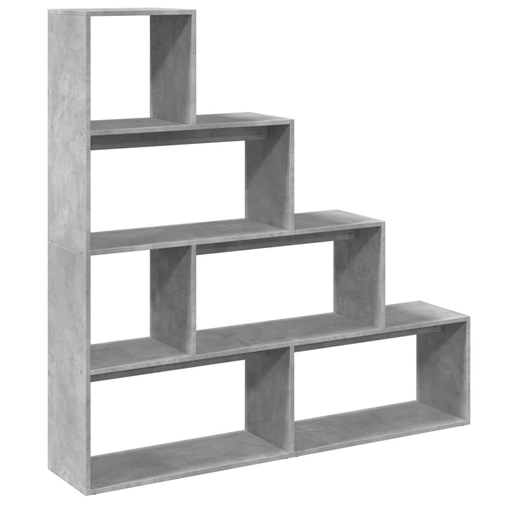 Bibliothèque séparateur de pièce 4 niveaux gris béton 143,5x29x143,5 cm