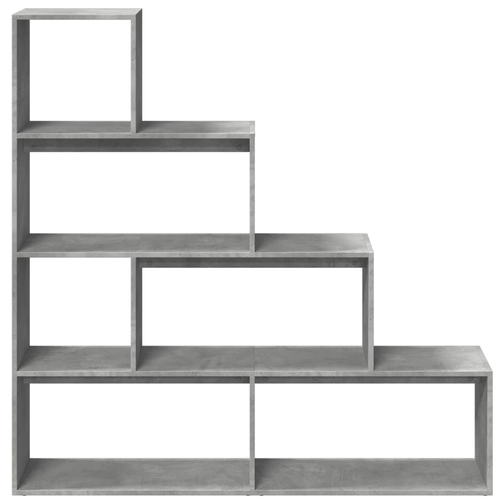 Bibliothèque séparateur de pièce 4 niveaux gris béton 143,5x29x143,5 cm